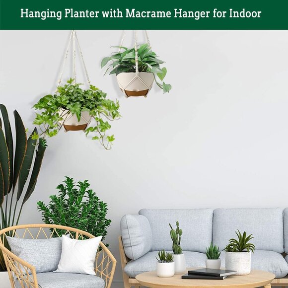 Hanging Planters for Indoor Plants, 2 Pack 10 Inch Self Watering Pots with Macra - Picture 5 of 7